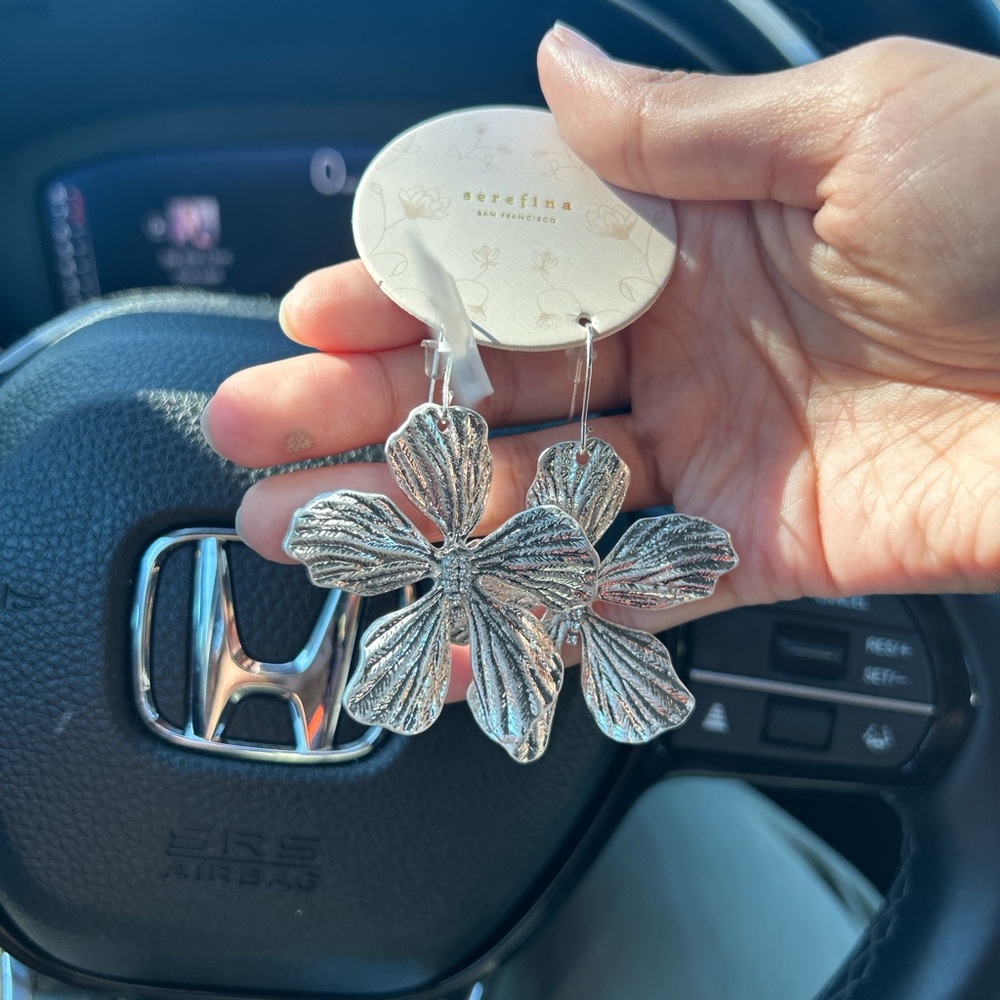 Silver Flower Statement Earrings